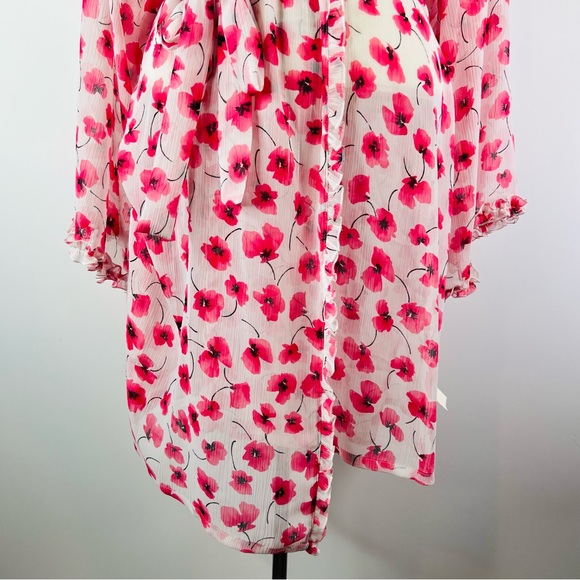 Oscar De La Renta Floral Sheer Ruffle Pretty Poppies 3X Pink Label Robe - Picture 4 of 11